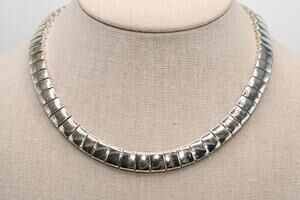 Vintage Silver Tone Rectangular Link Choker Necklace 15.5 Mid Century